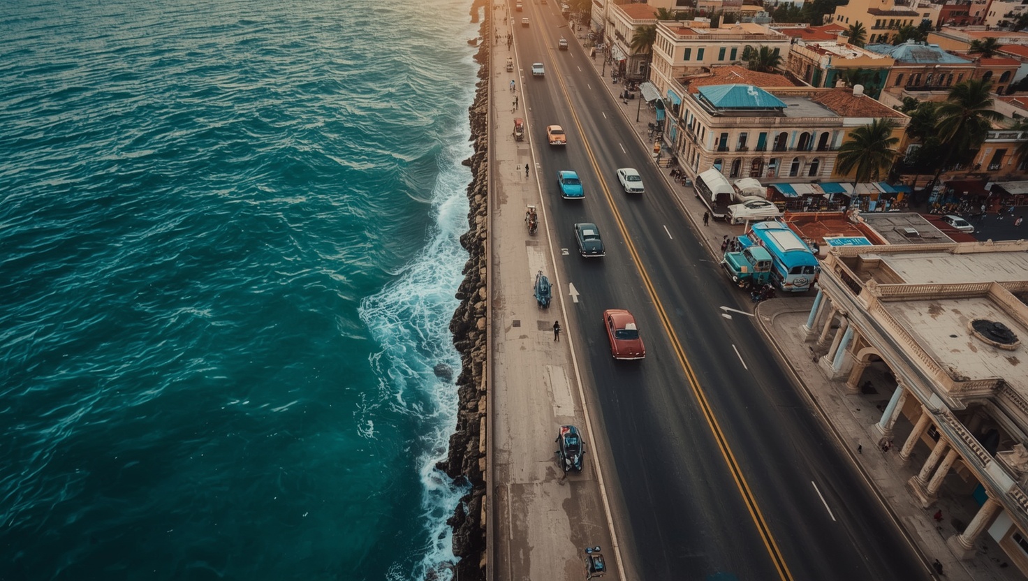 Luftaufnahme Havanna Kuba Malecon Oldtimer